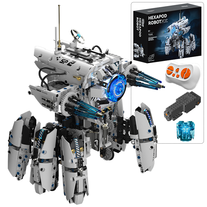 Science Robot - หุ่นยนต์เฮกซาพอดสำหรับการเขียนโปรแกรมทางเทคนิค หุ่นยนต์สงครามไซไฟ บล็อกตัวต่อเมือง หุ่นยนต์ควบคุมระยะไกล ของเล่นตัวต่อ ของขวัญสำหรับเด็กผู้ชาย